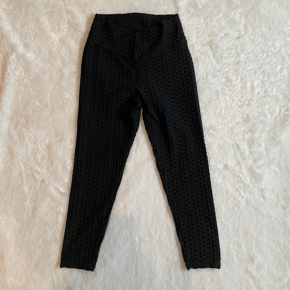 Embrace Your Love Black Honeycomb Textured Scrunch Butt High Waist Leggings L